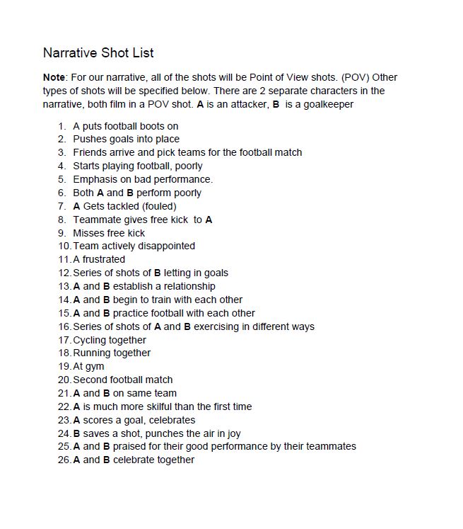 Narrative Shot List